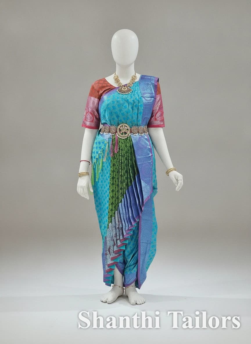 Sea Blue w Maroon | Dhoti Cross fan w Free Flow | Readymade Costume