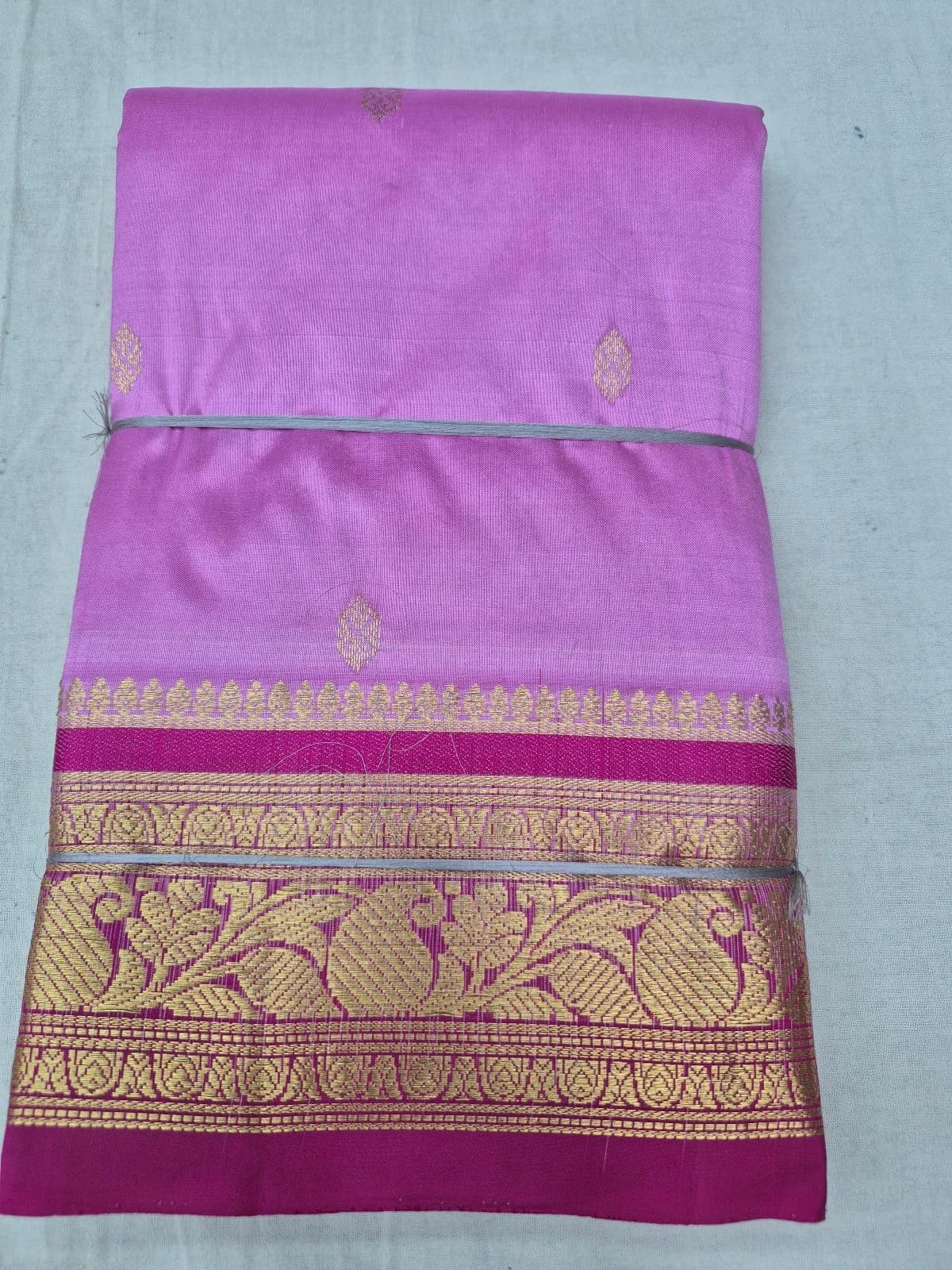 Lavender Dharmavaram Silk Saree with Wine Border