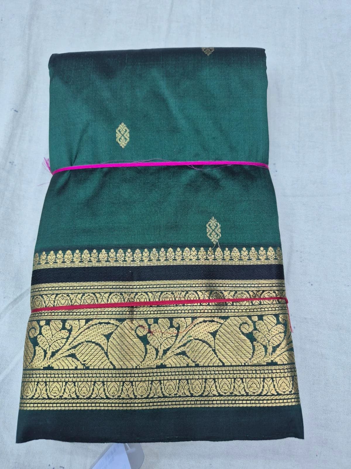 Dark Green Dharmavaram Silk Saree with Black Border